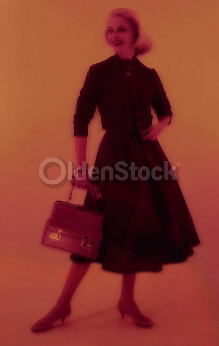 Lovely Blonde Fashion Model in Plaid Skirt Vintage Clothing 1960s Advertising Photo Negative