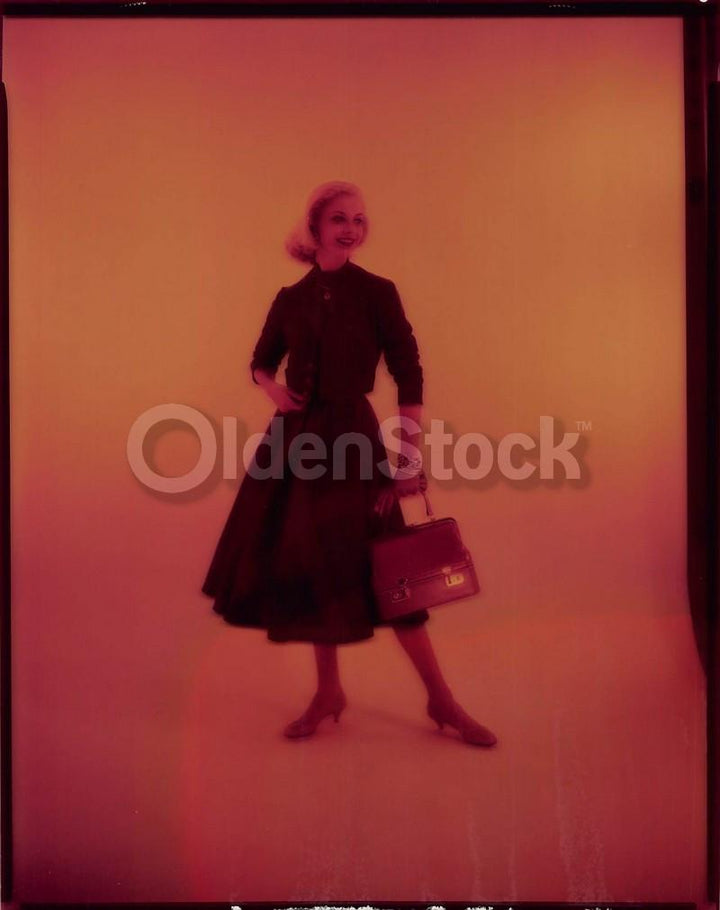 Lovely Blonde Fashion Model in Plaid Skirt Vintage Clothing 1960s Advertising Photo Negative