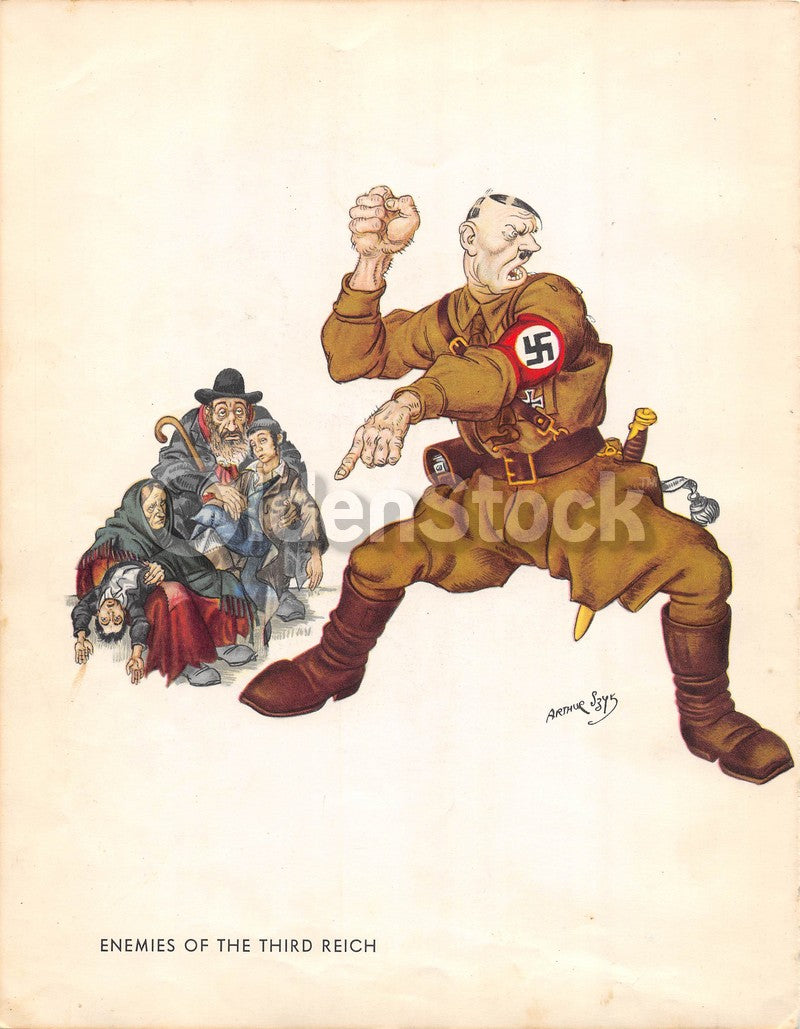Monster Hitler Attacking Jews WWII Political Cartoon Anti-German Propaganda Art Print by Arthur Szyk