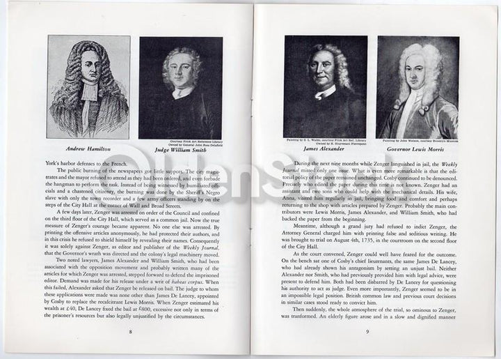 John Peter Zenger Defender of Freedom of the Press Vintage Memorial Book
