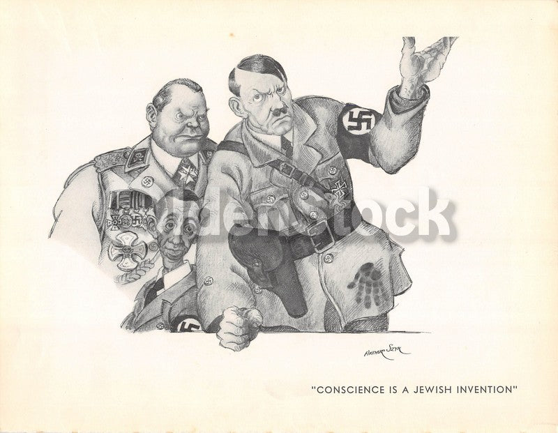 Hitler & Jewish Conscience WWII Political Cartoon Anti-German Propaganda Art Print by Arthur Szyk