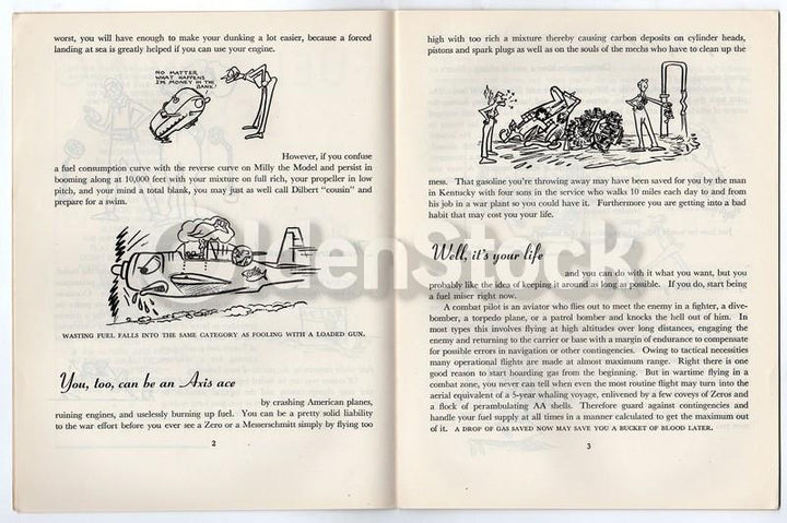 Fuel Saving Sense Vintage Graphic Illustrated WWII Air Force Training Book 1943