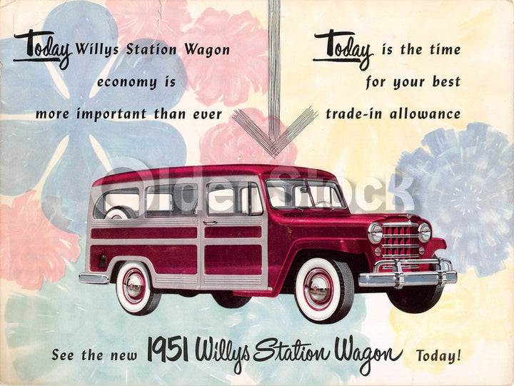 Willys Station Wagons Vintage Car Sales Graphic Advertising Poster Flyer 1951