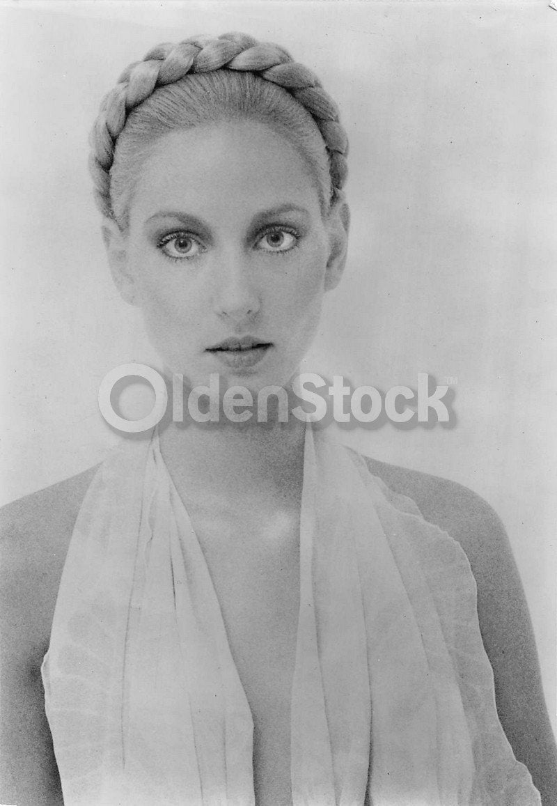 Blonde Fashion Model with Top Braid Hairstyle Vintage 1970s Women's Fashion Photo