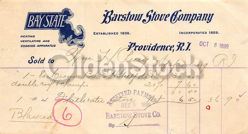 Barstow Stove Company Providence Rhode Island Antique Advertising Letter 1899