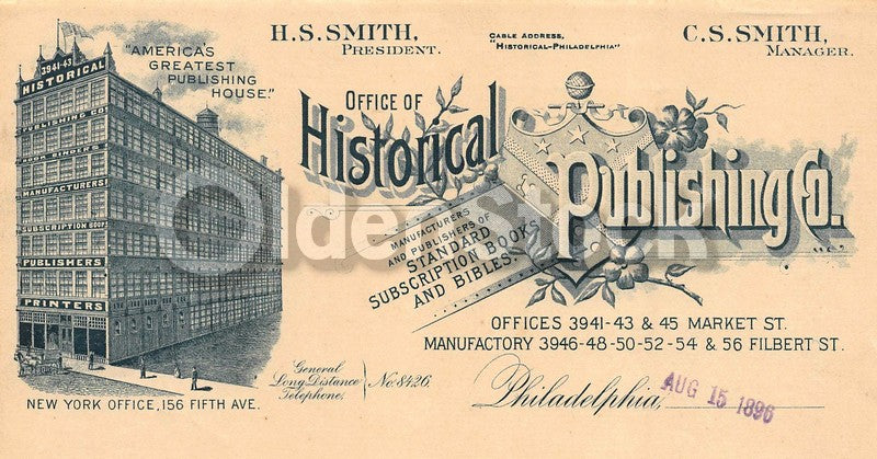 Historical Publishing House New York City Antique Advertising Letterhead 1896