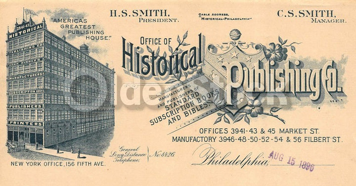 Historical Publishing House New York City Antique Advertising Letterhead 1896