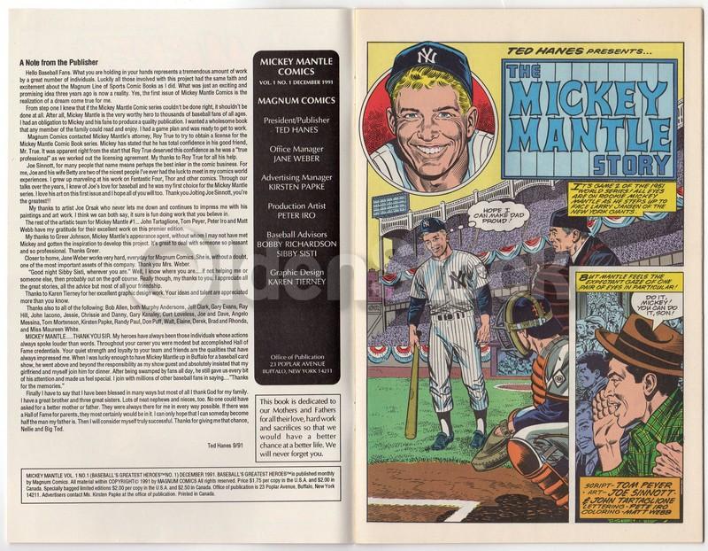 Mickey Mantle New York Yankees Baseball Legend Magnum Comic Book 1991