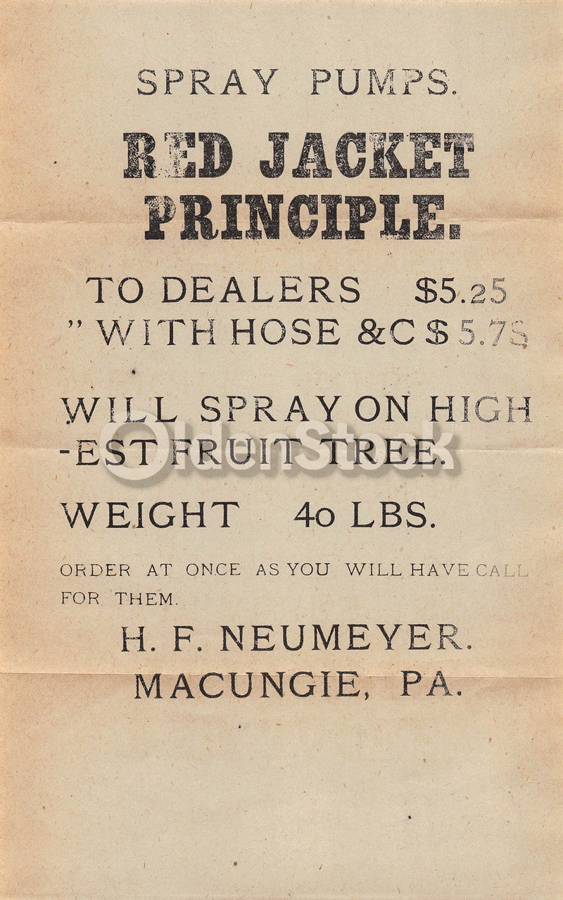Neumeyer Red Jacket Insecticide Sprayer Antique Broadside Advertising Flyer