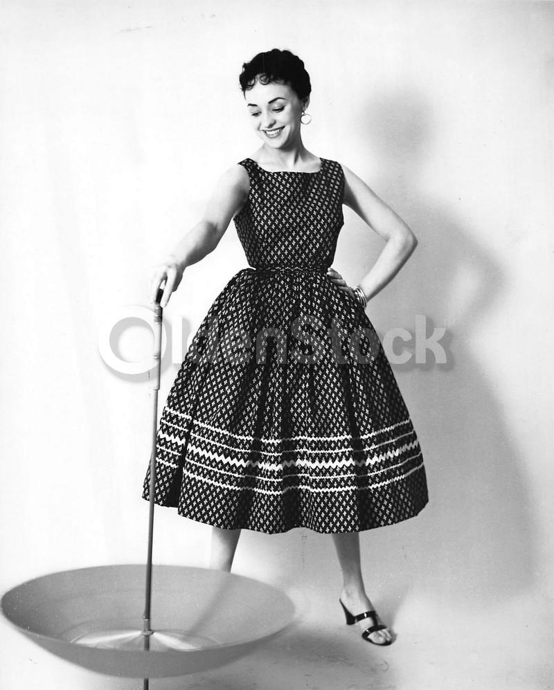 Designer Dress & Umbrella Fashion Model Vintage 1960s Fashion Photo
