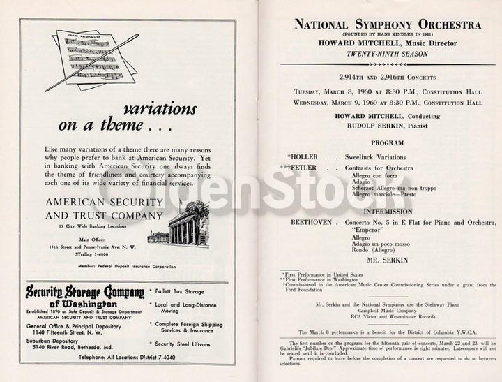 Howard Mitchell National Symphony Wagner Vintage Music Theatre Program 1960