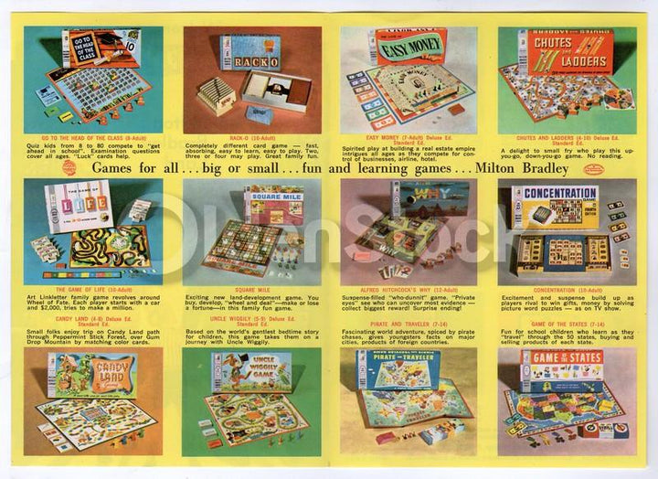 Milton Bradley Gameland Vintage Board Games Graphic Advertising Flyer
