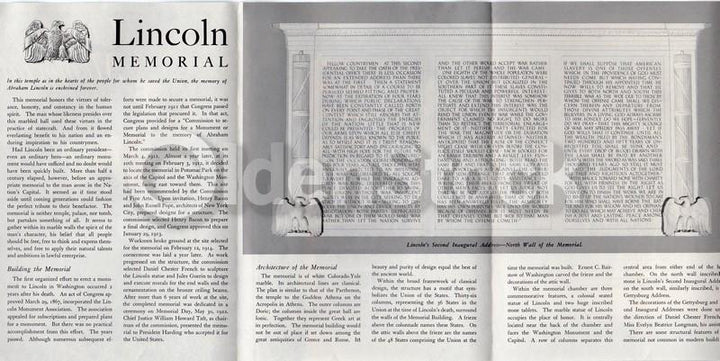Abraham Lincoln Memorial Washington DC Vintage Educational Travel Brochure