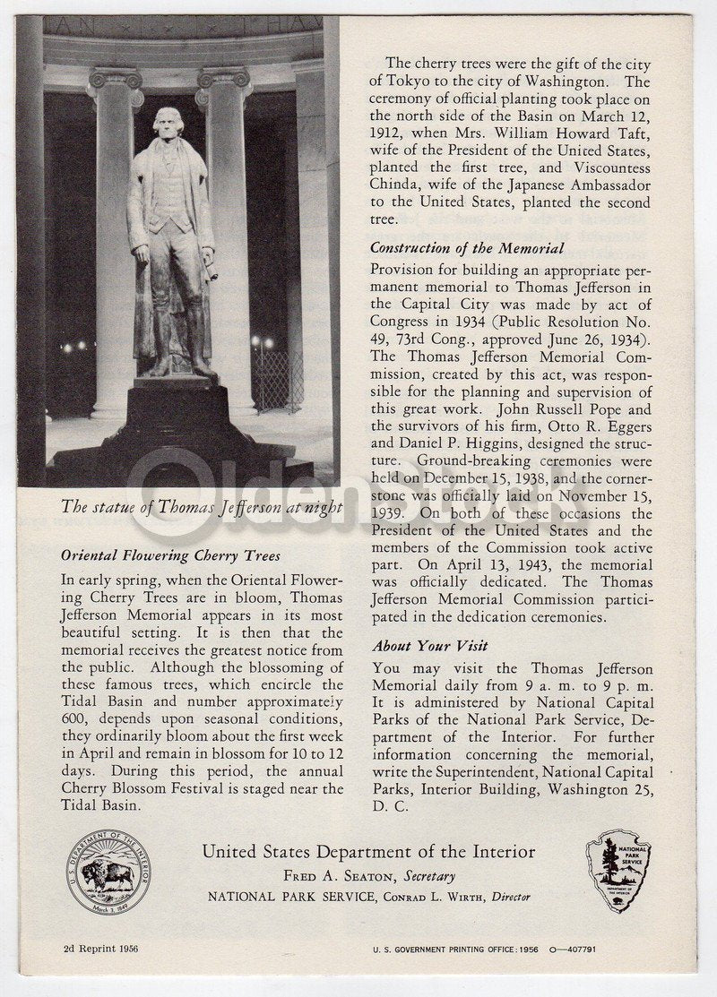 Thomas Jefferson Memorial Washington DC Vintage Educational Brochure