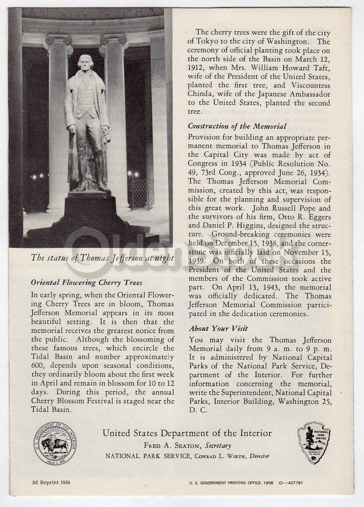 Thomas Jefferson Memorial Washington DC Vintage Educational Brochure
