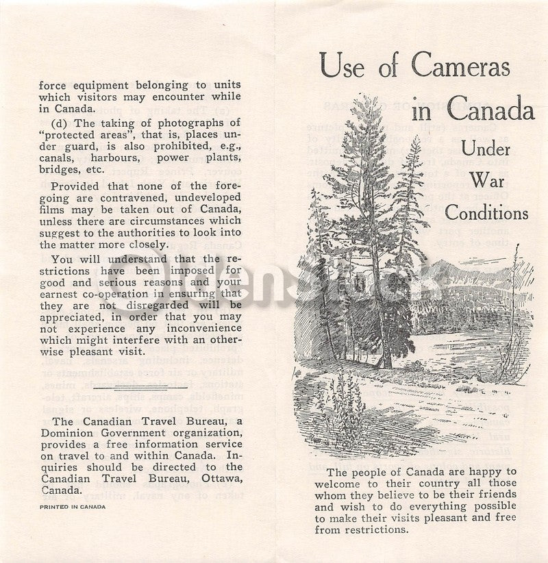 Use of Cameras in Canada During WWII Vintage War-time Travel Warning Brochure