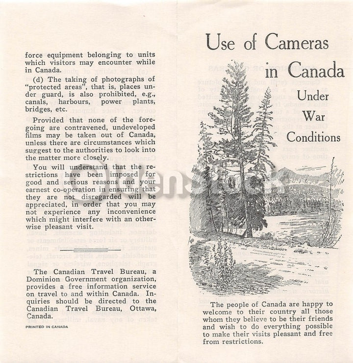 Use of Cameras in Canada During WWII Vintage War-time Travel Warning Brochure