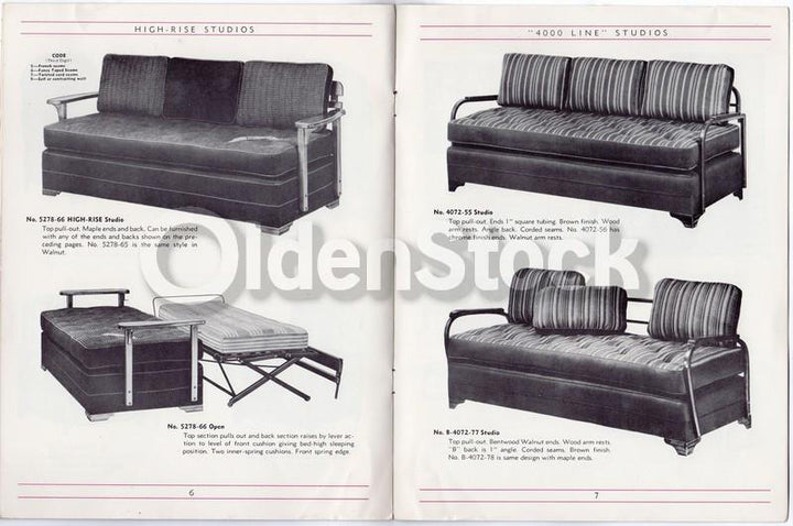 Foster Studios Nu Back Sofas Utica NY Vintage Graphic Advertising Sales Brochure