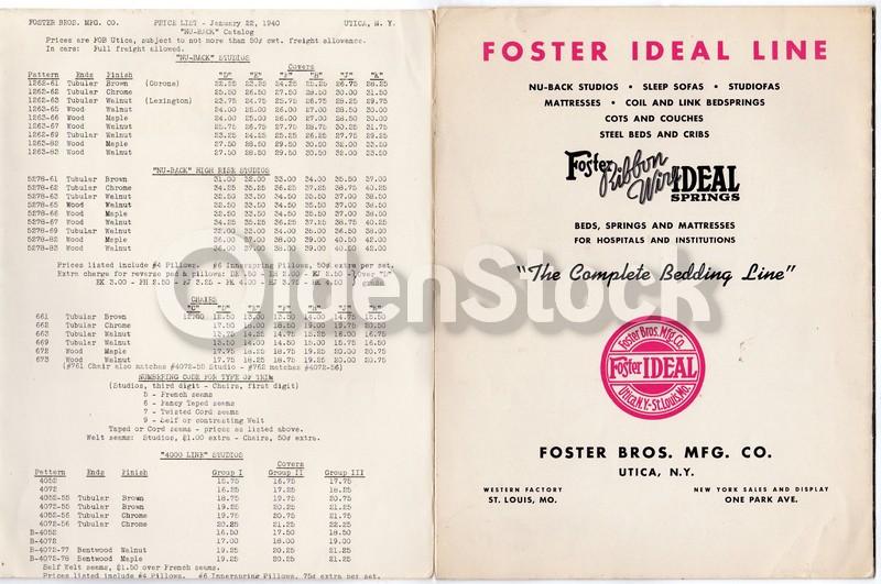 Foster Studios Nu Back Sofas Utica NY Vintage Graphic Advertising Sales Brochure