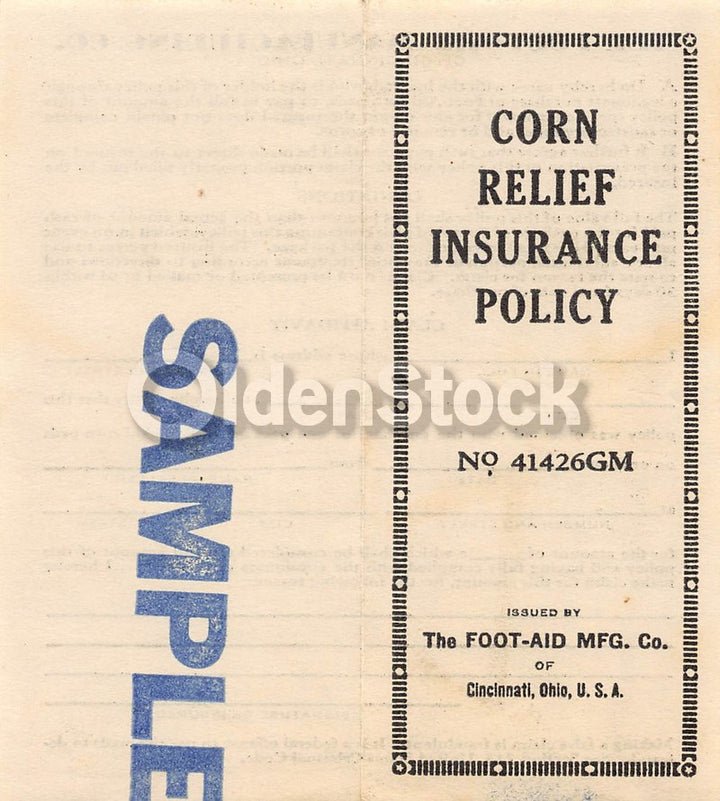 Foot Aid Manufacturing Cincinnati Ohio Antique Medical Corn Relief Insurance Policy