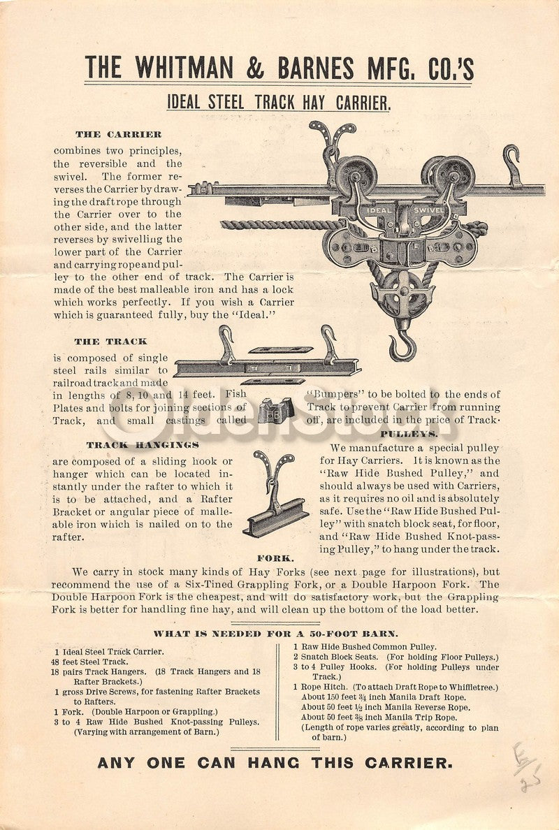 Whitman & Barnes Farm Tools Akron Ohio Antique Advertising Broadside Flyer 1895