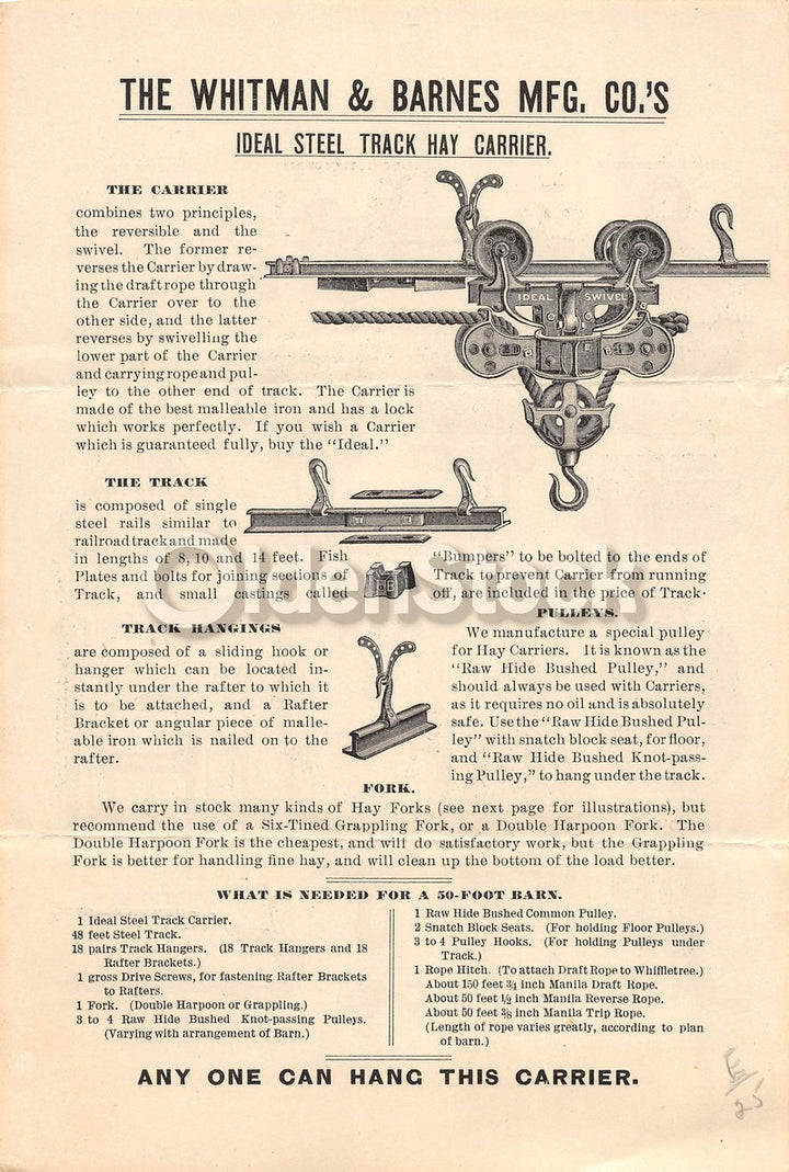 Whitman & Barnes Farm Tools Akron Ohio Antique Advertising Broadside Flyer 1895