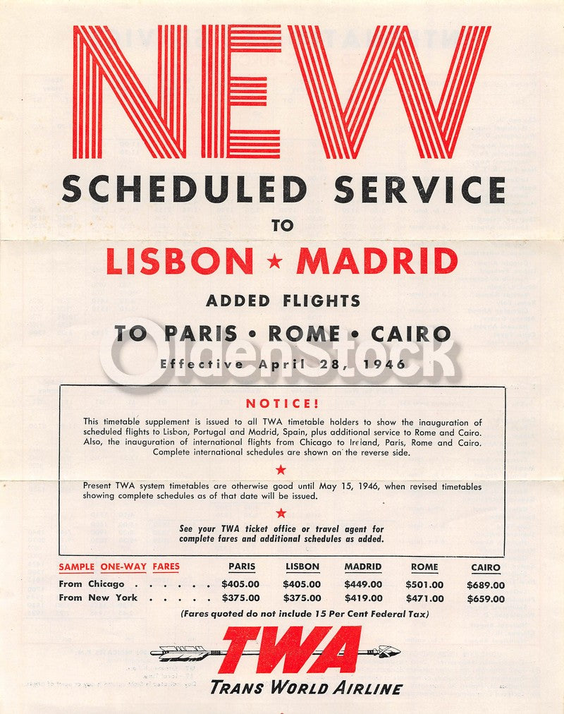 TWA Airlines Lisbon to Madrid Flights Vintage Advertising Poster Flyer 1946