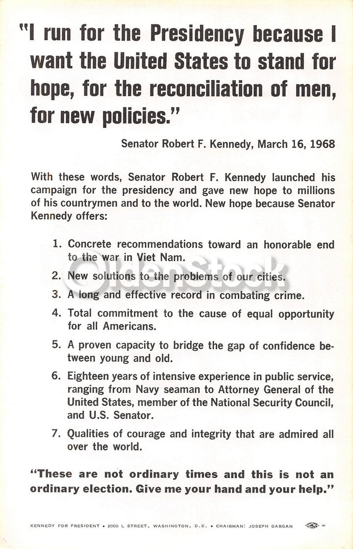 Bobby Kennedy Presidential Campaign Original Political Election Flyer
