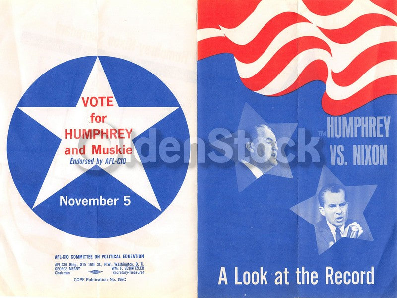 Hubert Humphrey vs Richard Nixon Vintage Presidential Campaign Flyer