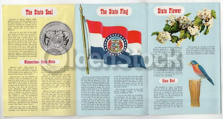 Missouri State Facts Vintage 1940s Graphic Illustrated Souvenir Travel Poster