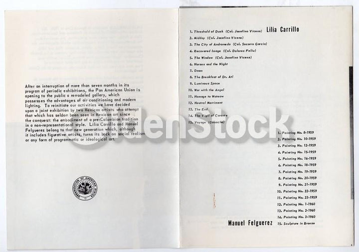 Lilia Carrillo & Manuel Felguerez Vintage Pan American Union Sculpture Gallery Flyer