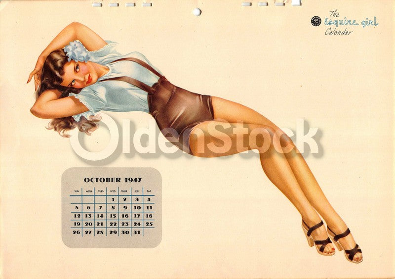 Miss October 1947 Vintage Esquire Vargas Girl Pinup Graphic Art Print