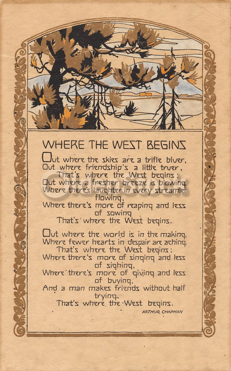 Arthur Chapman Where the West Begins Poem Antique Artistic Poetry Print