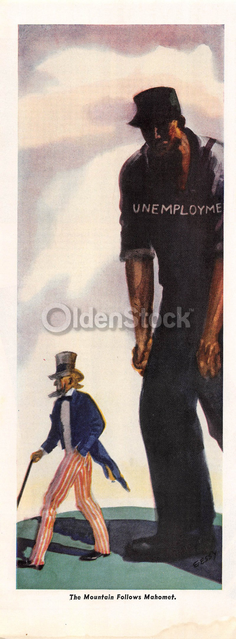 Uncle Sam American Unemployment Vintage 1930s Depression Political Cartoon