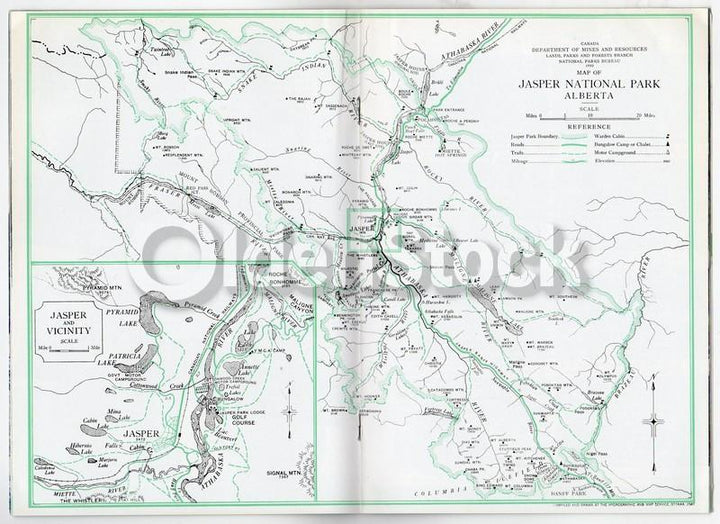 Jasper National Park Beautiful Canadian Rockies Vintage Graphic Advertising Travel Brochure