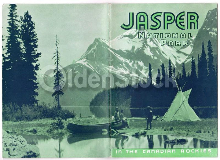 Jasper National Park Beautiful Canadian Rockies Vintage Graphic Advertising Travel Brochure