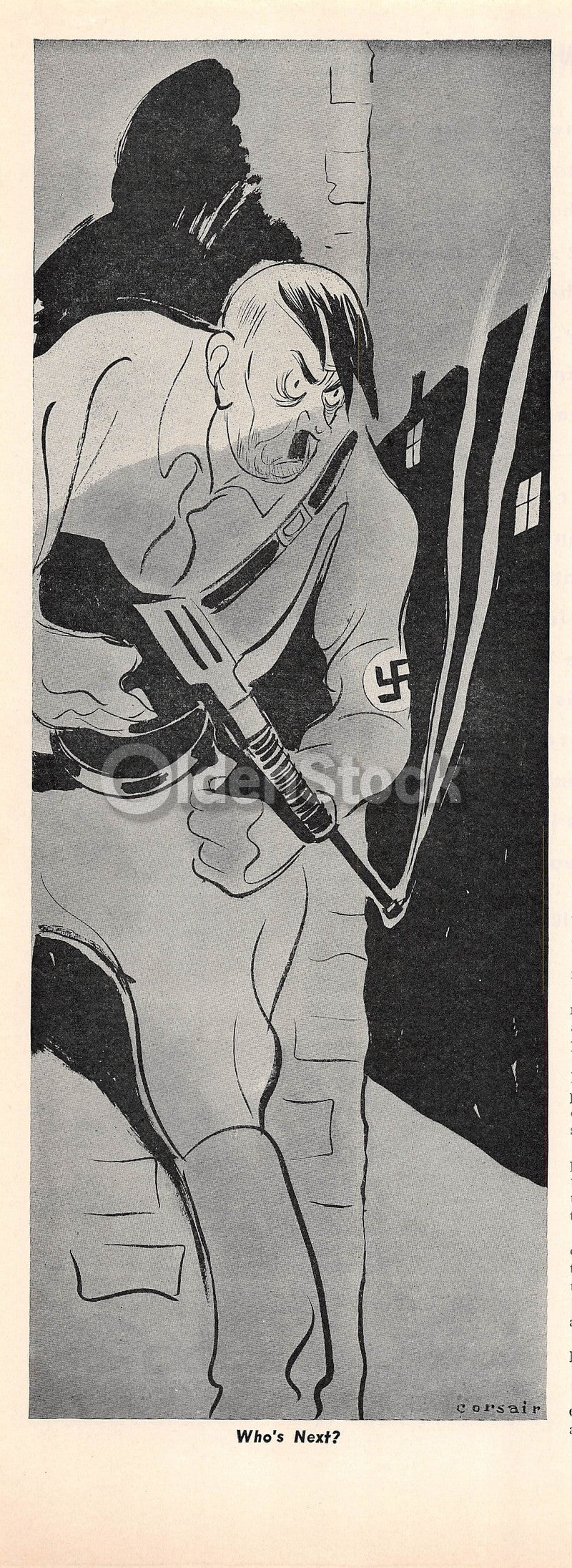 Murderous Hitler Wielding Machine Gun Vintage Anti-German WWII Graphic Art Cartoon