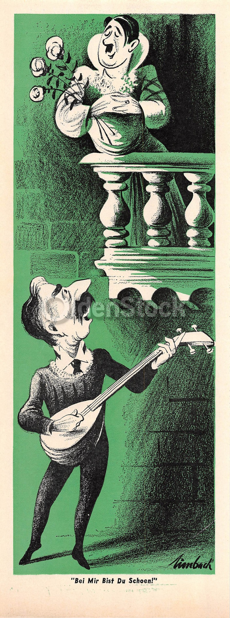 Adolf Hitler as Romeo's Juliet Vintage Anti-German WWII Graphic Art Cartoon