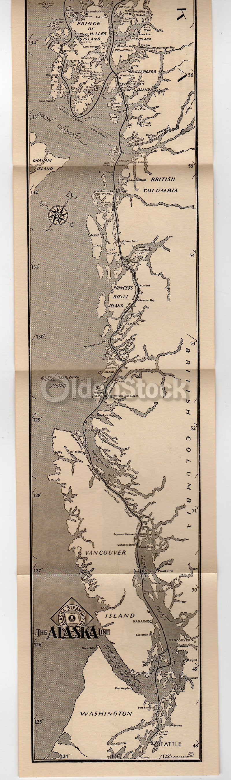 Alaska Steamship Cruise Line Rare Antique Graphic Advertising Map & Travel Booklet