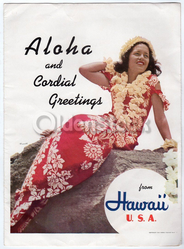 Hawaii Tourist Bureau Vintage 1940s Mark Twain Quote & Graphic Fold-Out Map Brochure