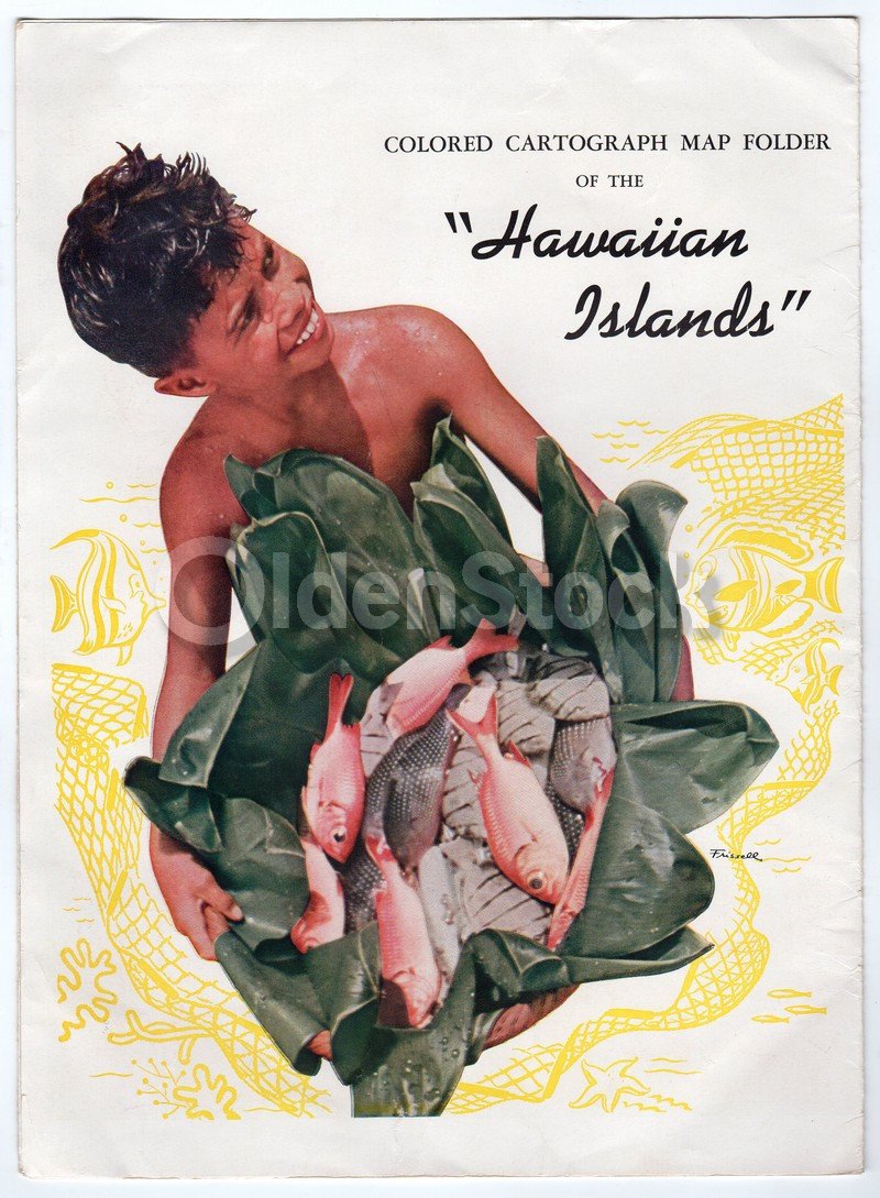 Hawaii Tourist Bureau Vintage 1940s Mark Twain Quote & Graphic Fold-Out Map Brochure