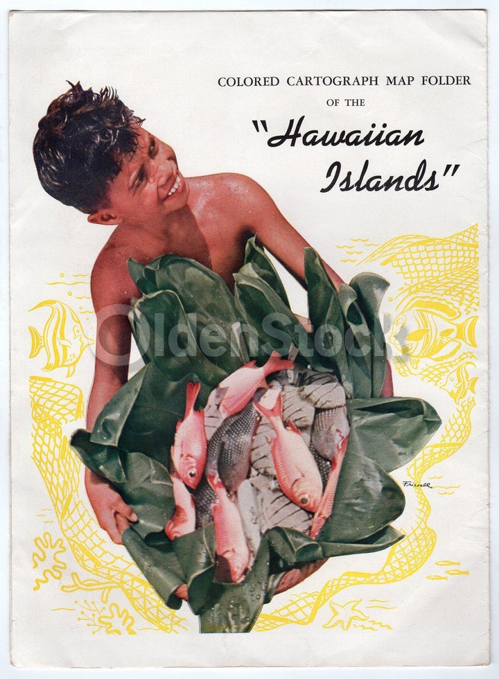 Hawaii Tourist Bureau Vintage 1940s Mark Twain Quote & Graphic Fold-Out Map Brochure