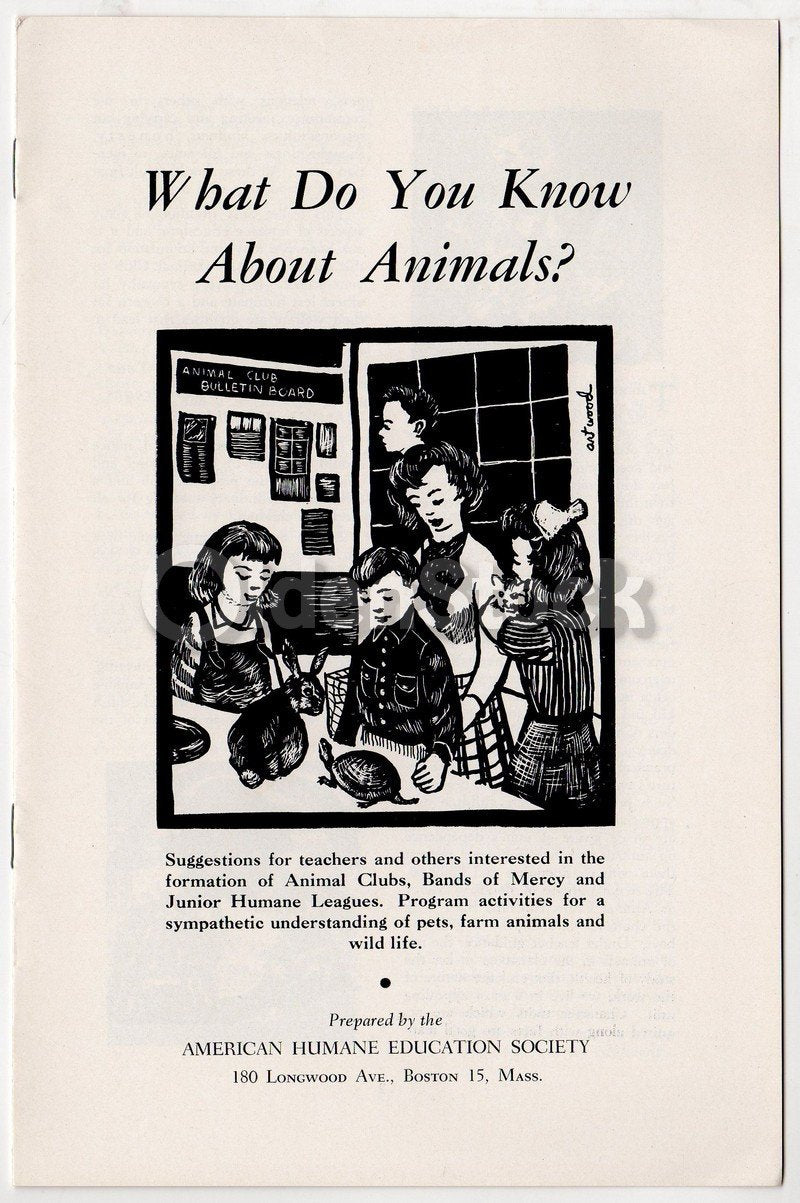 Teachings About Animals Vintage Graphic Illustrated Humane Society Educational Booklet