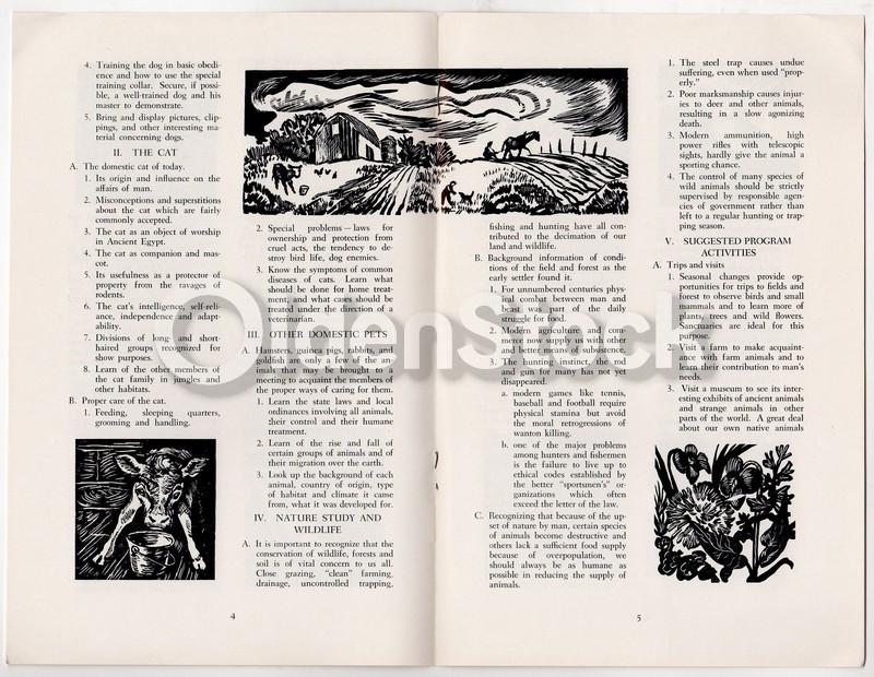 Teachings About Animals Vintage Graphic Illustrated Humane Society Educational Booklet
