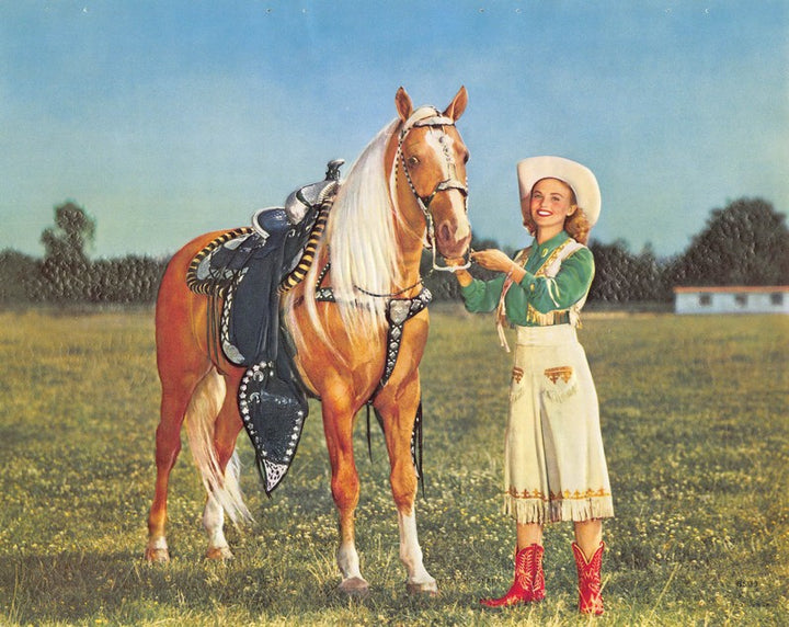 Fancy Cowgirl Horse Trainer Vintage Embossed Litho Print 1940s