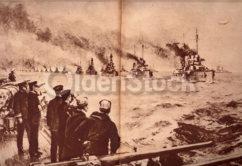 WWI German Navy Fleet Surrender Painting Antique News Photo Poster Print