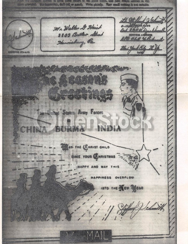 Christmas Greetings from China Burma India Vintage WWII Graphic V-Mail Letter