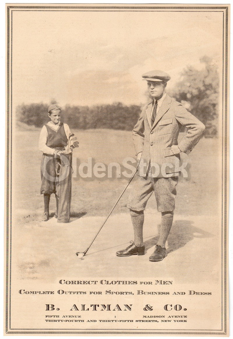 B. Altman Men's Fashion Golf Clothing Antique Advertising Print 1920