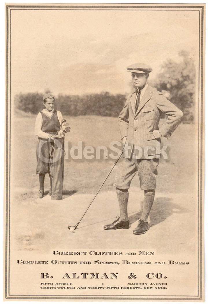 B. Altman Men's Fashion Golf Clothing Antique Advertising Print 1920