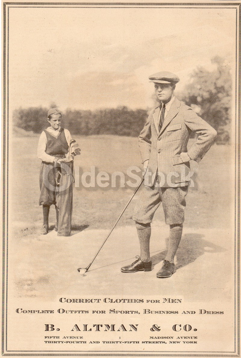 B. Altman Men's Fashion Golf Clothing Antique Advertising Print 1920
